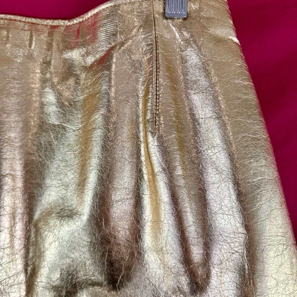 Vintage Gold Metallic Leather Mini Skirt Disco Glam Party Festival 90s Size 12 - Picture 13 of 16